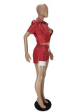 Fashion PU Leather Short Sleeve Two Piece Set NM-8806