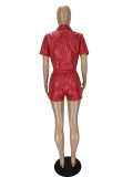 Fashion PU Leather Short Sleeve Two Piece Set NM-8806