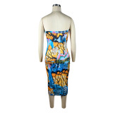Print Wrap Chest Slim Midi Dress TE-4623