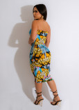 Print Wrap Chest Slim Midi Dress TE-4623