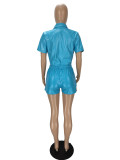 Fashion PU Leather Short Sleeve Two Piece Set NM-8806