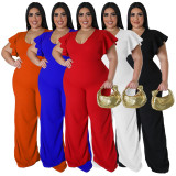 Plus Size Ruffle Short Sleeve Loose Jumpsuit NNWF-7800