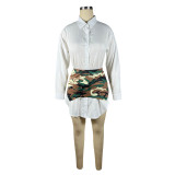 Long Sleeve Shirt And Camo Print Skirt 2 Piece Set  TE-4618