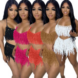 Sexy See Through Knitted Tassel Beach Shorts Set NYF-8141