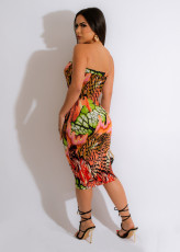 Print Wrap Chest Slim Midi Dress TE-4623