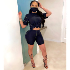 Casual Short Sleeve Shorts Two Piece Set (With Mask) WY-86694