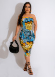 Print Wrap Chest Slim Midi Dress TE-4623