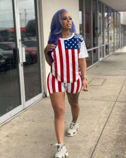 Plus Size American Flag Print Casual Two Piece Set OM-1608