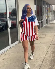 Plus Size American Flag Print Casual Two Piece Set OM-1608
