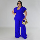 Plus Size Ruffle Short Sleeve Loose Jumpsuit NNWF-7800