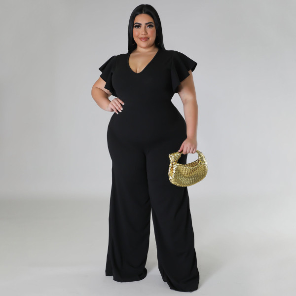 Plus Size Ruffle Short Sleeve Loose Jumpsuit NNWF-7800