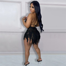 Sexy See Through Knitted Tassel Beach Shorts Set NYF-8141