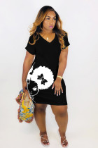 Solid Color Print V Neck Mini Dress WAF-008306