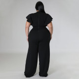 Plus Size Ruffle Short Sleeve Loose Jumpsuit NNWF-7800