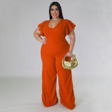 Plus Size Ruffle Short Sleeve Loose Jumpsuit NNWF-7800