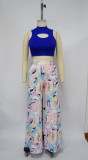 Sleeveless Top Print Wide Leg Pants Two Piece Set YF-10458