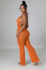 Sexy Tassels Hollow Out Halter Top Pants Two Piece Set OSM-4389