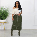 Plus Size Solid Color Zipper Pocket Skirt NY-9080