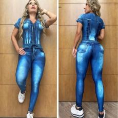 Casual Denim Print Short Sleeve Pants Two Piece Set GYSF-7152