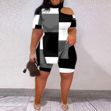 Plus Size Fashion Print Off Shoulder Two Piece Set NY-10436