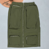 Plus Size Solid Color Zipper Pocket Skirt NY-9080