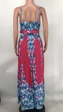 Printed Sling Long Dress XMY-9406