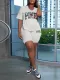 PINK Letter Print Short Sleeve Shorts Sports Suit LSD-83200