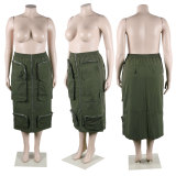 Plus Size Solid Color Zipper Pocket Skirt NY-9080
