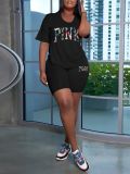 PINK Letter Print Short Sleeve Shorts Sports Suit LSD-83200