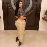 Plus Size Solid Color Zipper Pocket Skirt NY-9080