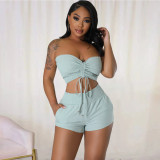 Plus Size Fashion Wrap Chest Solid Color 2 Piece Set HM-6651