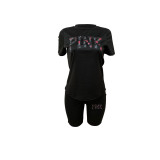 PINK Letter Print Short Sleeve Shorts Sports Suit LSD-83200