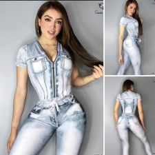 Casual Denim Print Short Sleeve Pants Two Piece Set GYSF-7152