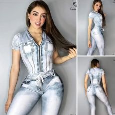 Casual Denim Print Short Sleeve Pants Two Piece Set GYSF-7152