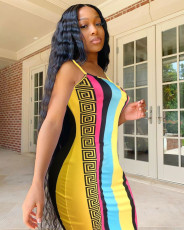 Colorful Print Sling Midi Dress QZX-6277