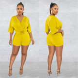 Solid V Neck Half Sleeve Romper BY-6308
