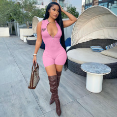 Sleeveless Print Zipper Slim Romper YIM-327