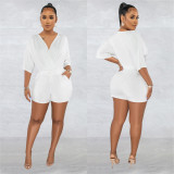 Solid V Neck Half Sleeve Romper BY-6308