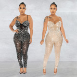 Mesh Hot Drill Sling Jumpsuit BY-6272