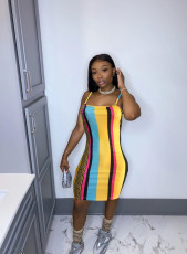 Colorful Print Sling Midi Dress QZX-6277