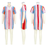 Contrast Color Hollow Out Knits Mini Dress ASL-6656
