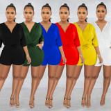 Solid V Neck Half Sleeve Romper BY-6308