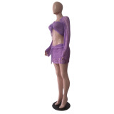 Sexy Sequin Knits Long Sleeve Three Piece Set GCNF-0214