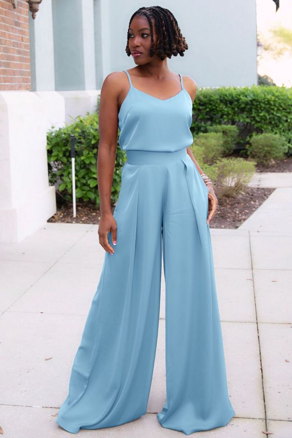 Fashion Sling Top High Waist Wide Leg Pants Suit BLX-63002