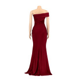 Slash Shoulder Sleeveless Split Evening Dress AIL-232