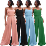 Fashion Sling Top High Waist Wide Leg Pants Suit BLX-63002