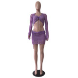Sexy Sequin Knits Long Sleeve Three Piece Set GCNF-0214