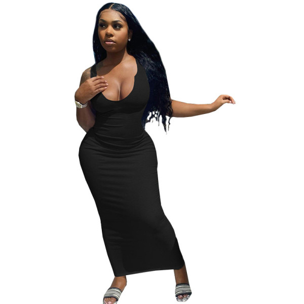 Sexy Solid Color Skinny Maxi Dress GLF-08131