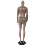 Sexy Sequin Knits Long Sleeve Three Piece Set GCNF-0214