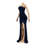 Slash Shoulder Sleeveless Split Evening Dress AIL-232